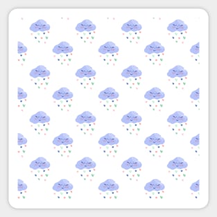 pattern with kawaii smiling clouds and hearts rain Sticker